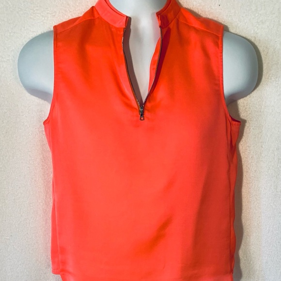 J Brand Neon Orange/Pink Zipper Collar Tank Top - Picture 1 of 8